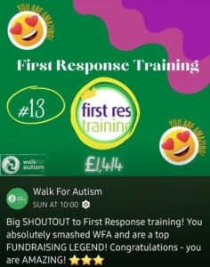 Walk for Autism shouted the FRT team out on social media